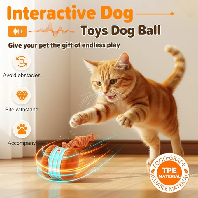 hoehew Interactive Dog Toy 2026 NEW Funny Automatic Moving Rolling Dog Toys with Rope for Small Medium Large Dogs Cats, Puppy Toys Pet Ball to Keep Them Busy (2PC)