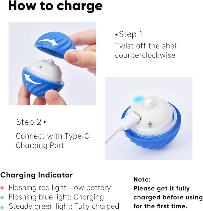 Interactive Pet Food Dispensing Ball, Electronic Treat Puzzle Toy for Cats and Small Dogs, 2.83 Inch Diameter, USB Type-C Charging (Orange)