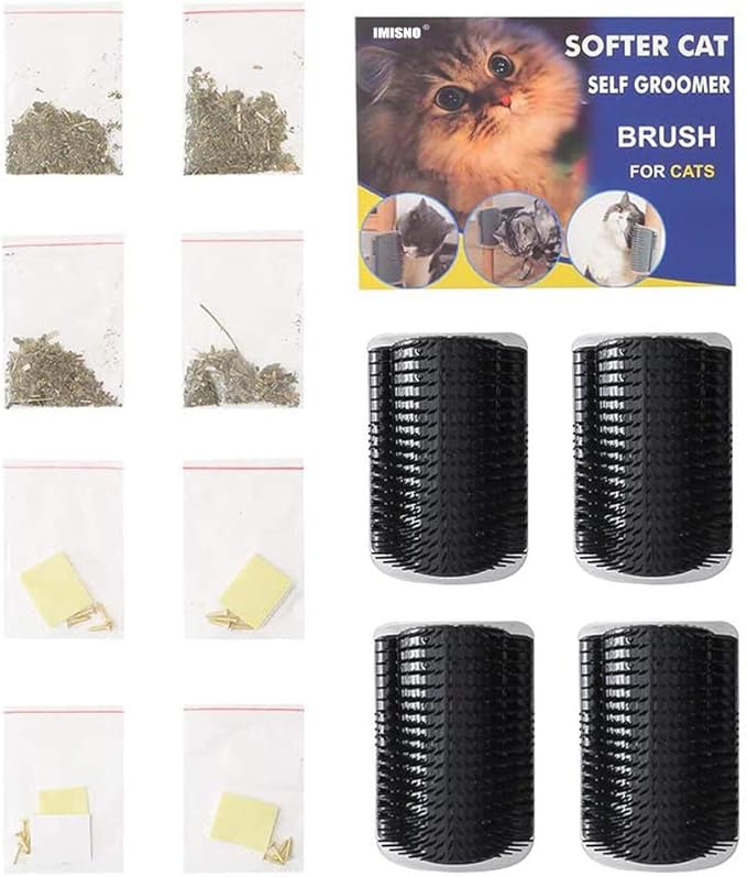 Cat Self Groomer Toy Wall Corner Massage Comb Perfect Massager Brush with Catnip (4 PCS Black)