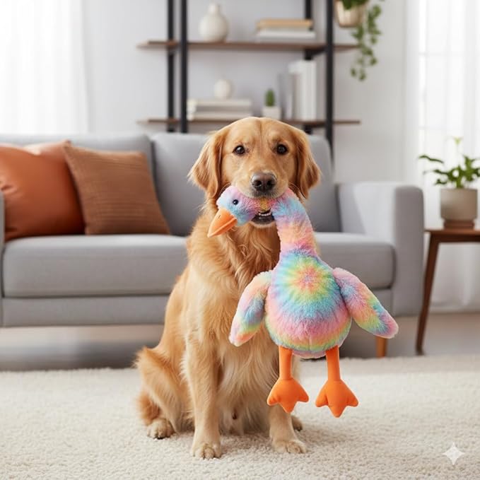 Colorful Duck Plush Toy for Dogs and Cats, 50cm Soft Anxiety Relief Pet Companion, Rainbow Multicolor