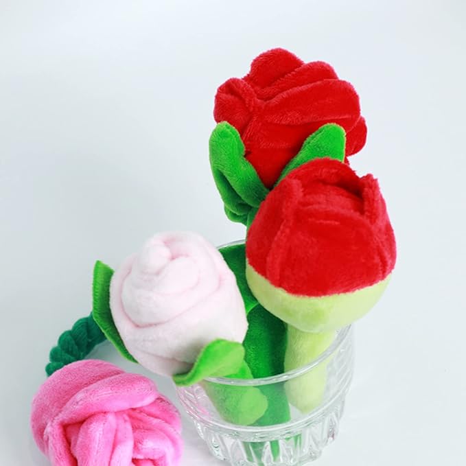 Interactive Stuffed Dog Chew Toy for Small and Medium Dogs Plush Squeak Toy Rose Flower Reducing Boredom & Anxiety