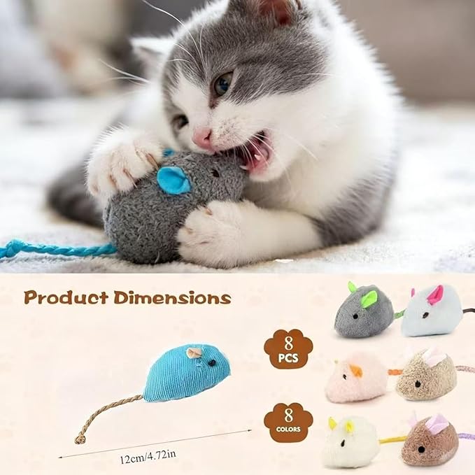 8 Pack Cat Toys Fluffy Mouse-Shaped Toys Colorful Plush Soft Cat Plush Toys with Mint Flavor for Cats Highly Realistic Interactive Cat Toys Available in 8Different Colors