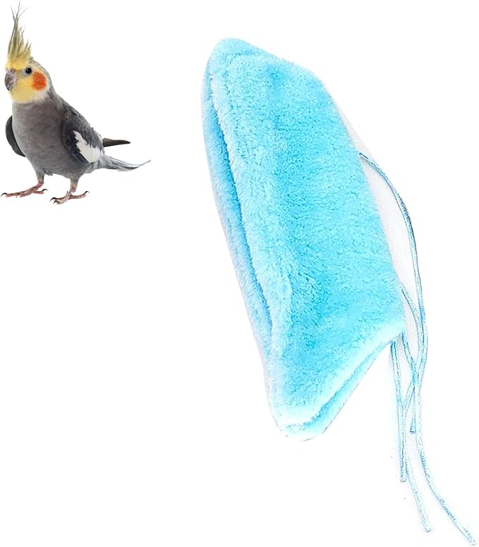 Bird Corner Fleece Warmer, Soft Velveteen Bed for Parrot Parakeet Cockatiel, Lightweight Washable Bird Cage Blanket, Winter Warm Hideaway (Blue)