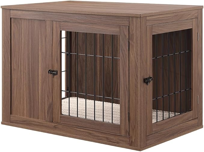 unipaws 36 Inch Furniture Style Dog Crate for Medium Dogs, Indoor Puppy Kennel with Door, Modern Decorative Wood Wire Pet Cage, Pretty Cute End Side Table Nightstand, Walnut
