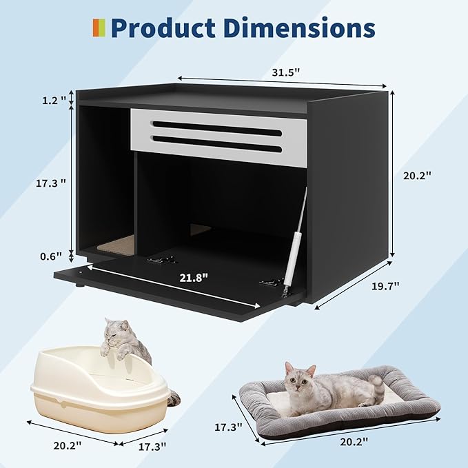 Garvee Cat Litter Box Enclosure Furniture Wooden Hidden Litter Box Cabinet Dog Proof Cat Washroom Kitty House with Vent Door
