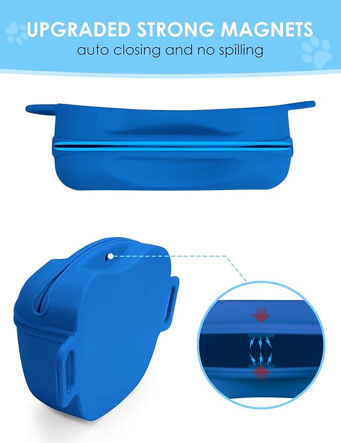 heouvo Dog Treat Pouch with Training Clicker, Upgrade Stronger Magnetic Closure to Avoid Spilling, 1.67 Cup Silicone Treat Bag Fanny Pack with Waist Belt for Pet Training Walking (Blue)