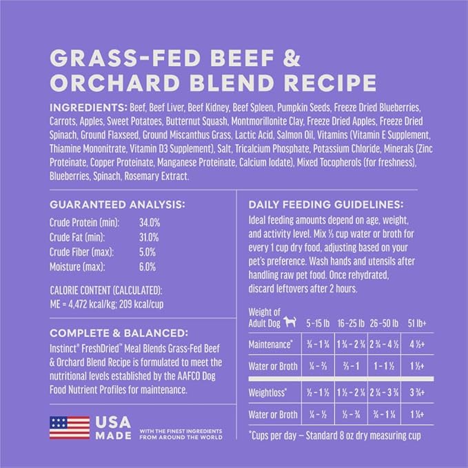 Instinct FreshDried Meal Blends, Freeze Dried Dog Food, Grain Free - Beef & Orchard Blend, 23 oz. Bag