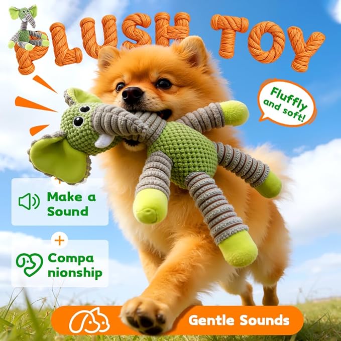 2026 New Dog Toys, Indestructible Plush Dog Toy for Aggressive Chewers, Interactive Squeaky Soft Puppy Chew Toy, Durable Teething Toys for Small Medium Large Dogs (Gray Green)