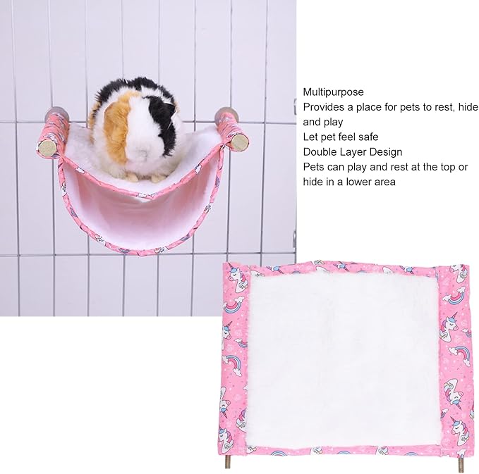 Small Pet Hammock House | Double Layer Warm Hanging Bed with Perch | Soft Flannel Hideaway for Hamsters/Parrots/Birds | Cage Accessory Toy (L)