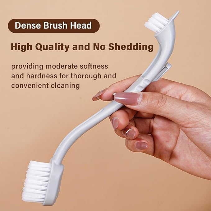 Bird Cage Cleaner with Double Brush Heads Long Handle Cleaning Tool for Small Animal Ferret Bunny Guinea Pigs Cages Food Bowl Pads Groomming (2PC)
