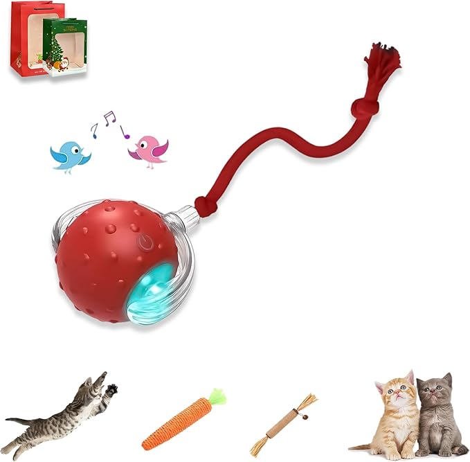 2026 New Generation Interactive Cat Toys Indoor, 360° Smart Automatic Cat Ball Three Modes with Long-Lasting Durability, for All Cats & Dogs (Red, Wake BirdsongB)