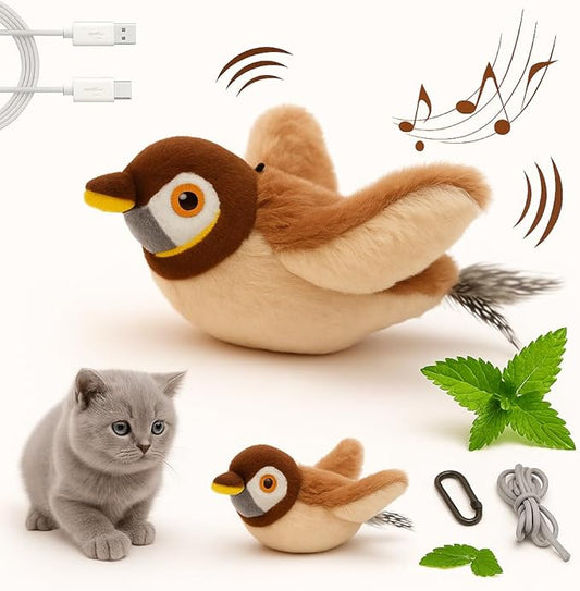 Flappy Bird Cat Toy – Interactive Flapping & Chirping Bird Toy for Cats (No Flying), Indoor Cat Toy for Exercise & Play, Durable Chew Toy, Catnip Toy for Kitten or Small Dogs (Large 9x3")