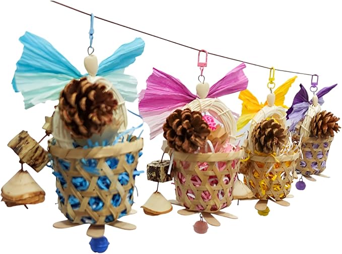 Bird Toys Foraging Shredder Hanging Toys Rope Perch with Bell Parakeet Toy Parrot Swing Climbing Standing Toys Bird Cage Accessories for Conure Cockatiel Budgies Lovebird, Red
