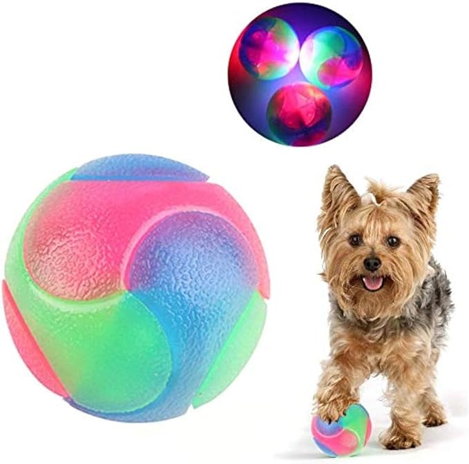 Flashing Elastic Ball Light Up Dog Balls Glow in The Dark, Interactive Pet Toys, Rubber Chew Ball Toy Safe for Puppy, Cats, Dogs 3Pcs