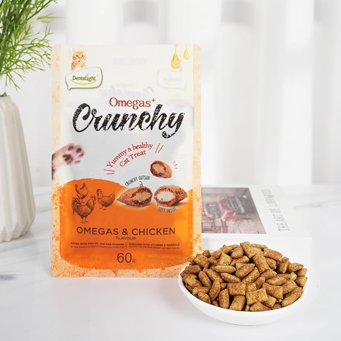 Faywell Omegas Crunchy Cat Chew Treat, Made with Farm Rise Chicken, Soft Inside, Great for Training (60g, Chicken)