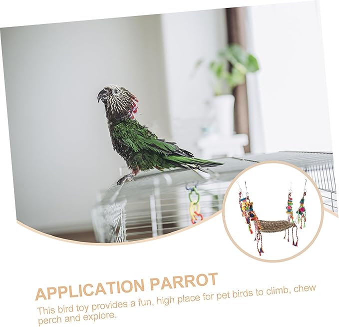 HANABASS Decorative Bird Hammock for Parrots Chinchillas and Hamsters Chew Toy with Natural Grass Net Design for Climbing and Swinging Bird Cages