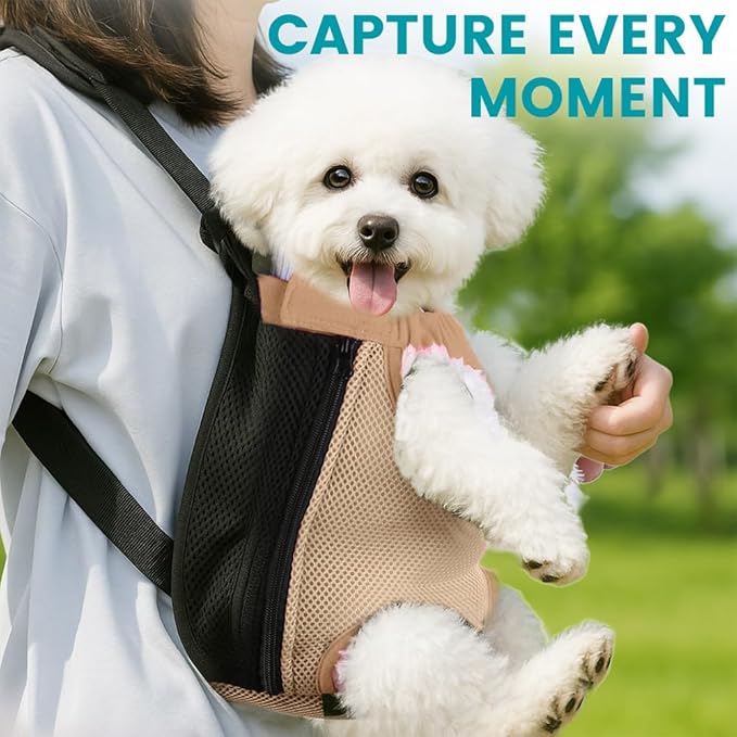 Dog Backpack Carrier, Thick Straps & Cushion, Pet Sling Front Backpacks for Small Medium Dogs 7-11 Lbs, Legs Out, Adjustable Wearable Puppy Chest Travel Bag, Easy-Fit for Hiking/Walking/Camping