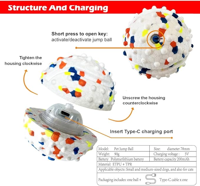 Electric Interactive Dog Toy Ball, Automatic Active Rolling Balls for Small Medium Dogs, Self Moving Bouncing Jumping Rechargeable Funny Pet Toys for Boredom Puppy Cat Kitten Indoor Outdoor