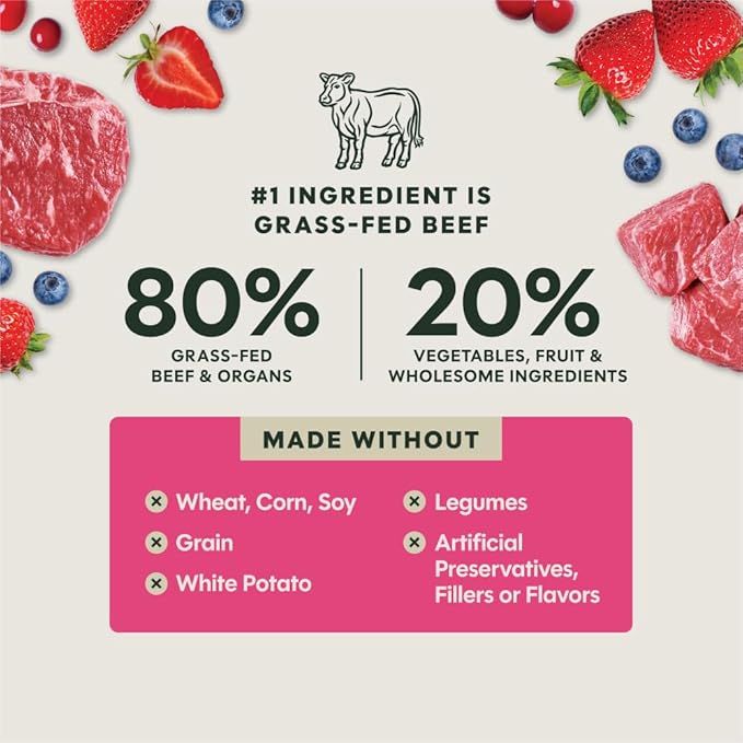 Instinct FreshDried Meal Blends, Freeze Dried Dog Food, Grain Free - Beef & Wild Berries Blend, 3 oz. Bag (Pack of 2)