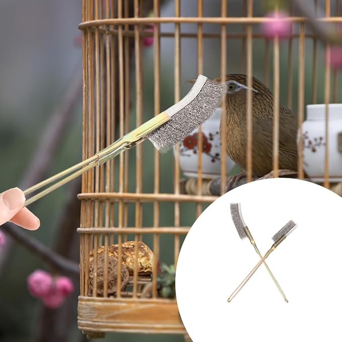 Ipetboom Bird Cage Cleaning Brush Set with Long Handle 2-Piece Pet Cage Cleaner Tools Featuring Straight and Elbow Heads for Hard-to-Reach Corners Hanging Storage Hole for Easy Use