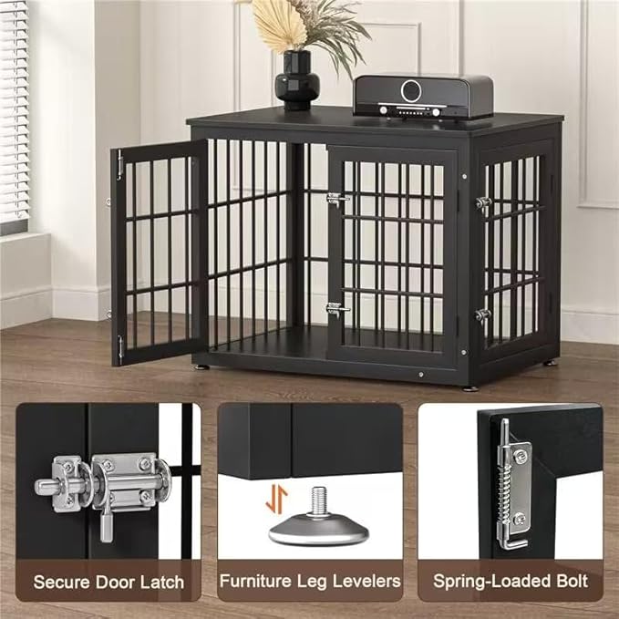 rehomerance 38 Inch Heavy Duty Dog Crate Furniture for Large and Medium Dogs, Decorative Pet House End Table, Wooden Cage Kennel Furniture Indoor, Black