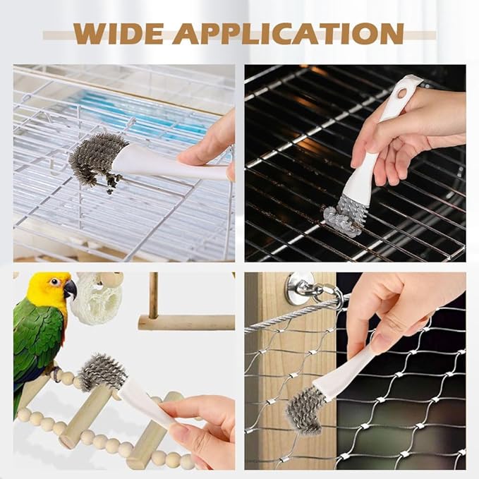 Bird Cage Brush Long Handle Shovel Cleaner, 2 pcs Bird Droppings Cleaning Brush for Parrot Pet Cages and Perch, Birdcage Cleaning Tool Accessories Supplies(COLOR:White)