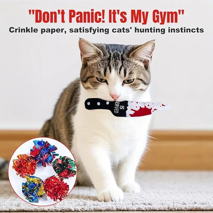 Halloween Plush Knife Toy Set for Cats and Dogs, 4-Pack Soft Plush Pet Toys with Crinkle Sound and PP Cotton Filling, Fun Interactive Pet Toys