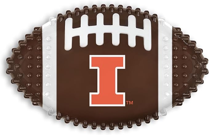 NCAA Illionois Fighting Illini Mega-Chew Hard Nylon Bacon-flavored Dog Bone Football Chew Toy. Interactive Tasty & Fun Dog Chew Toy. Indestructible Strong Durable Tough Dog Toys for Aggressive Chewers