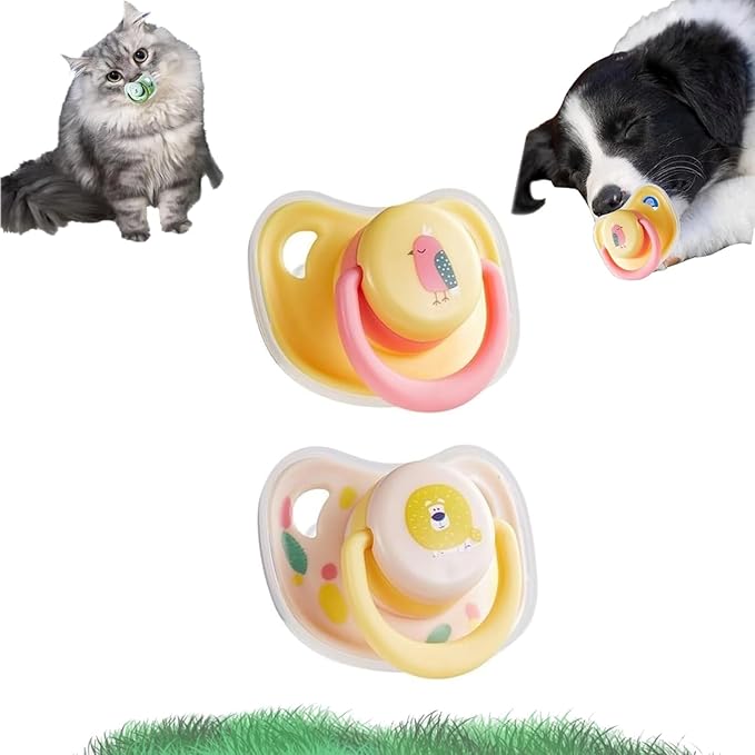Cats Dog Soft Silicone Pacifier Small Pet Pacifier Chew Toy Pet Chew Toy Animal Accessories Decoration (Yellow+Pink)