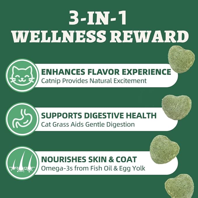 Wellix Catnip Treats Freeze-Dried Cat Treats, Grain-Free Snacks with Chicken, Cat Grass & Catnip for Cats Digestive Support Healthy Skin&Coat, Healthy Feline Training Treats for Indoor Cats, 3oz