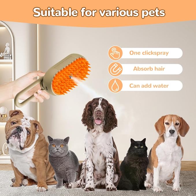 2026 New Cat Steam Brush, 3 in 1 Pet Steam Groomer Comb, Rechargeable Pet Steam Groomer Brush for Massaging and Cleaning Shedding Pets Hair, Anti-Static Hair Removal Comb for Cats Dogs (White)