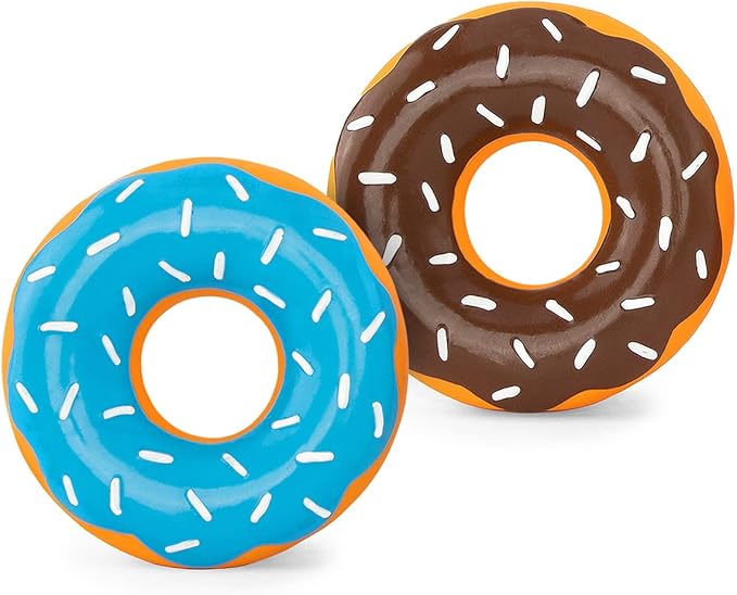 ZippyPaws Latex Donutz, Durable Dog Toy for Interactive Play, No Stuffing - Chocolate & Blueberry (2-Pack)