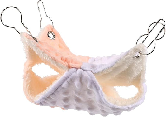Beavorty Small Pet Hammock Bed Double-Layer Four Seasons Warm Nest for Hamsters Guinea Pigs Birds Cage Accessories White Orange Arctic Fleece Small Size