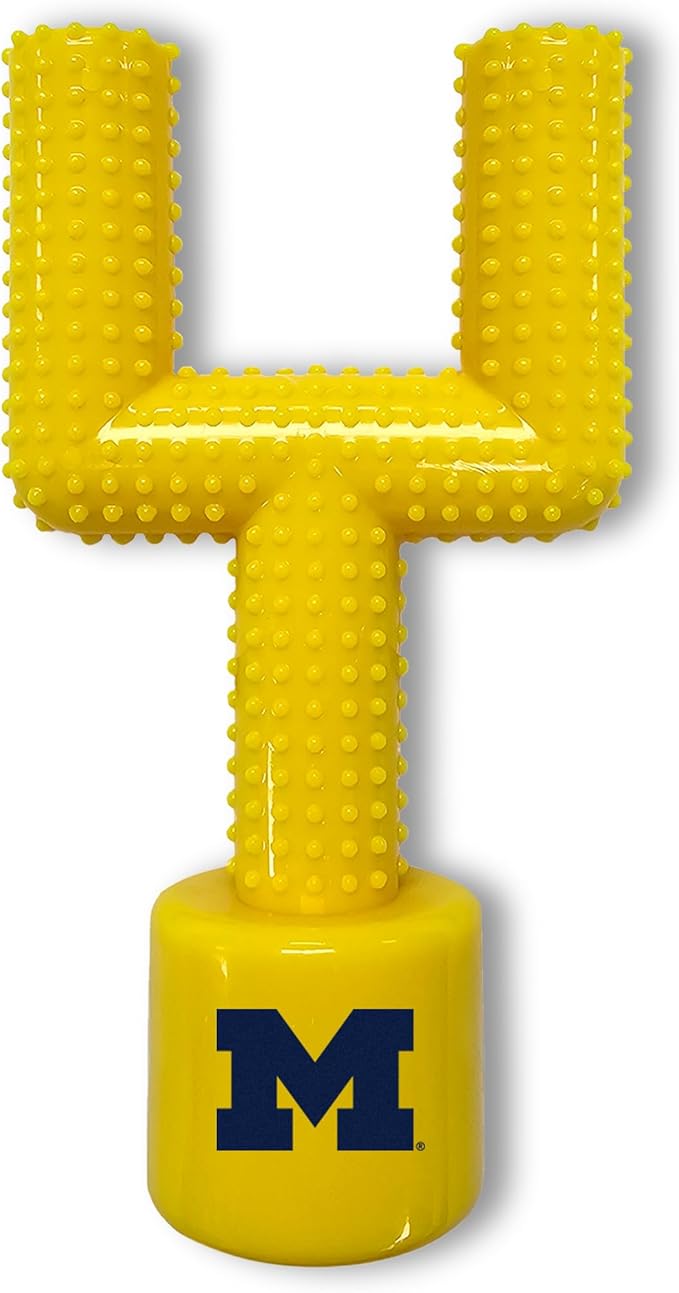 NCAA Michigan Wolverines Mega-Chew Hard Nylon Bacon-Flavored Dog Bone Football Goal-Post Chew Toy. Interactive, Tasty & Fun Dog Chew Toy. Indestructible, Strong, Tough & Durable Pet Chew Toys