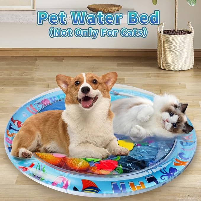 Cat Water Mat,Upgrade 0.5mm Thickened Anti-Scratch Cat Water Sensory Play Mat,Unbreakable Interactive Cat Playing Stuff,Comfort Water Play mat for Cats,Cat Play Mat with Wand Random Color