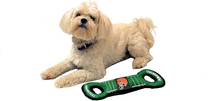 NFL Football Field DOG TOY with Squeaker. - CLEVELAND BROWNS - For Tug, Toss, and Fetch. - Tough & Durable PET TOY