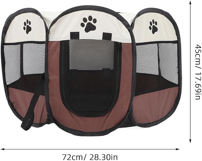 TOYANDONA Portable Pet Playpen Octagonal Dog Kennel with Oxford Fabric, Large Foldable Indoor Outdoor Exercise Tent for Small Dogs and Cats, Coffee Tone Small Size