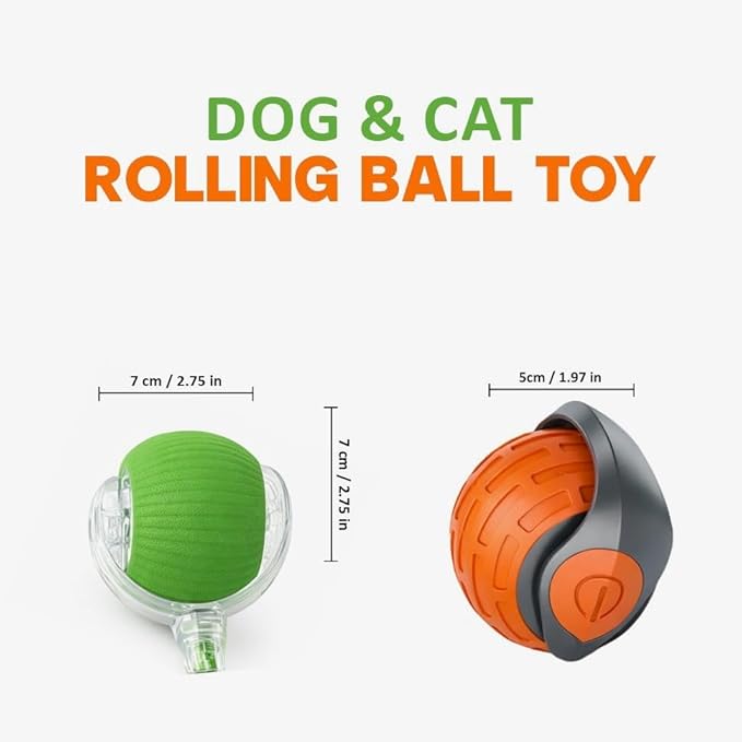 Interactive Cat Ball Toy – Smart Rolling Pet Ball with Obstacle Avoidance, USB Rechargeable, Cord Tail Design – Fun Enrichment Toy for Indoor Cats & Small Dogs (Orange + Green)