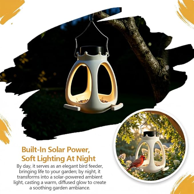 Solar Bird Feeder for Outdoors Hanging,Wild Bird Feeders for Outside, Waterproof Eco-Friendly Polymer Bird Houses for Backyard Birding & Wildlife Decor