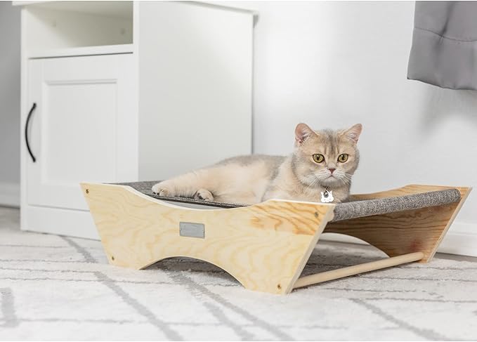 Armarkat Elevated Cozy Pet Hammock for Cats Scratch Resting Sleepy Bed, Natural Beige and Gray, 23.2" L x 5.9" W x 17.3" Th