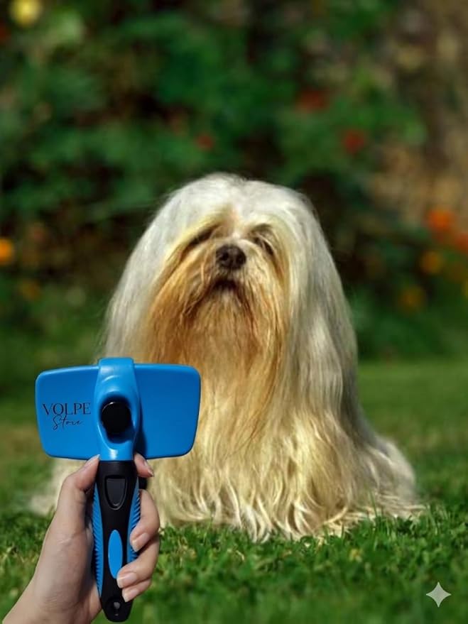 Volpe Self-Cleaning Slicker Brush for Cats & Dogs,Pets Short & Long Hair,Gentle Grooming Tool,Ergonomic Handle,Easy to Clean,Deshedding & Removal Tangled Fur,Dark Blue