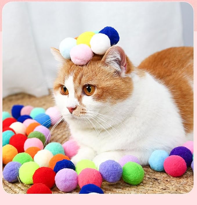 50pcs Cat Toy Ball Launcher Set Fun Colorful Plush Self Play Toys Pom Balls Shooting Interactive for Indoor Cats Enrichment Kittens Puff Ball Playing (Launcher with 50 Balls)
