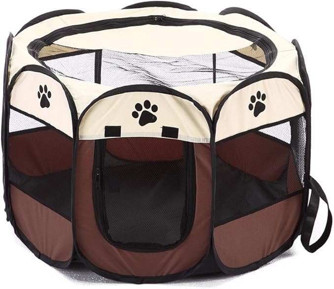 S-Lifeeling Pet Playpen Foldable Puppy Kennel Removable Dog Cat Bunny Mesh Shade Cover Portable Waterproof Bottom Collapsible Indoor Outdoor