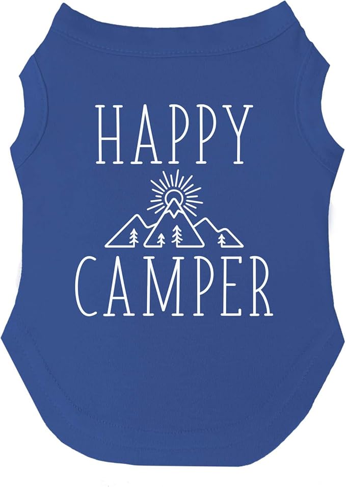 Happy Camping Dog Tee Shirt | Sleeveless Breeds | Summer | Outdoors | Travel | Hike |Royal Blue, 2X-Large 278