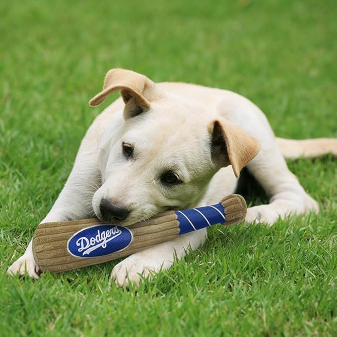 MLB Los Angeles Dodgers Baseball Bat Toy for DOGS & CATS. Soft Corduroy Plush Dog Toy with Inner SQUEAKER, MLB Chew Toys for Dogs or Cats. Durable Fun Interactive Dog Toy with Team Names and Logo
