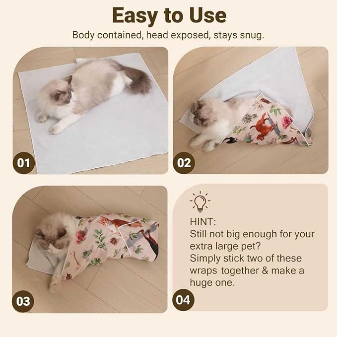 Purrfect Peace Cat Swaddle Wrap – 19.7" Professional Calming Restraint Bag for Grooming, Nail Trimming & Medicine - Adjustable Cat Restraint for Grooming, Nail Clipping & Vet Visits