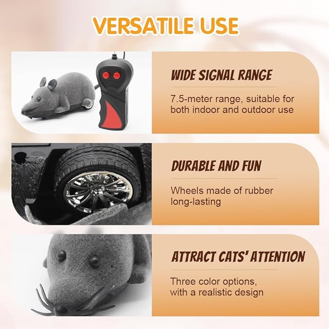 Remote Control Mouse Cat Toy - Rechargeable Interactive Fake Rat Toy for Indoor Cats Dogs, Automatic Moving RC Mouse Toy & Chasing Prank (Dark Brown)