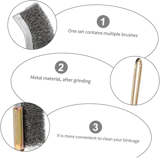 2pcs Wire Brush Cleaner for Bird Cages Copper Cleaning Brushes Handles Essential Pet Supplies for Maintenance