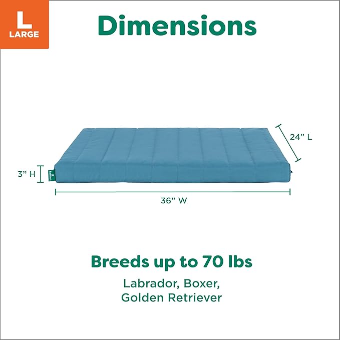 Furhaven Orthopedic Dog Bed – Puffy Quilted Foam Mattress with Removable Washable Cover, Soft & Supportive for Kennels & Crates - Large, Lagoon