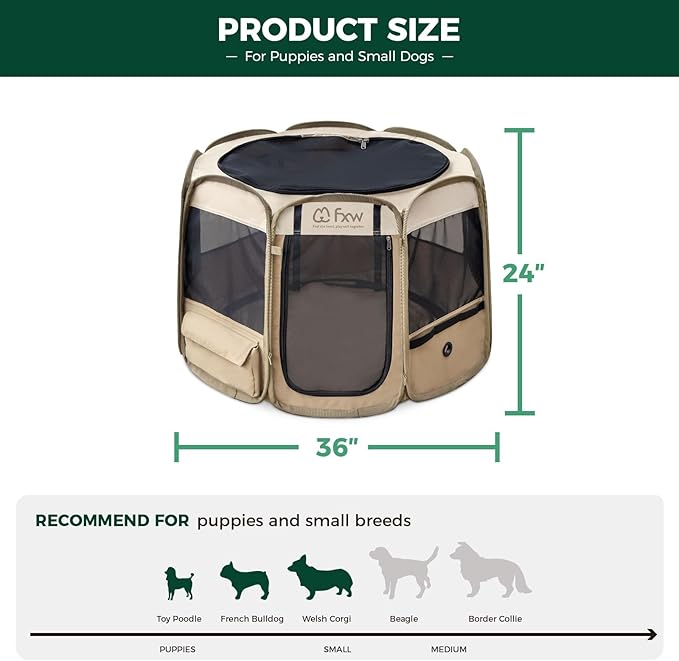 FXW Gotent Unleashed Dog Playpen Designed for Indoor/Outdoor/Travel Use, Suitable for Puppy and Small Dogs, Portable & Foldable, 36 inch│Patent Pending